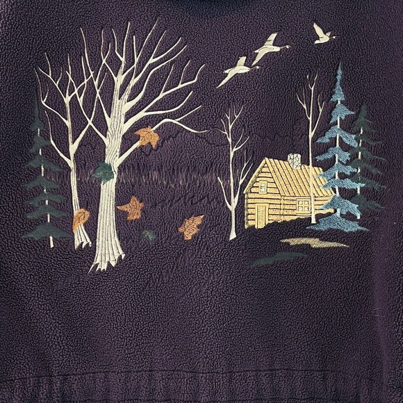 Womens L Cabela's Hooded Jacket Purple Fleece‎ Autumn Log Cabin Geese Embroidery - Picture 5 of 7